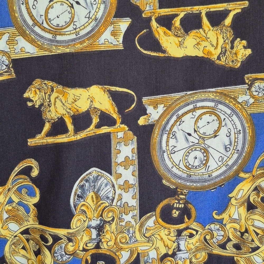 J. Andrews Vintage 2 Piece Shirt Shorts Gold Lion Clock Watch Print Womens Small - Picture 12 of 16